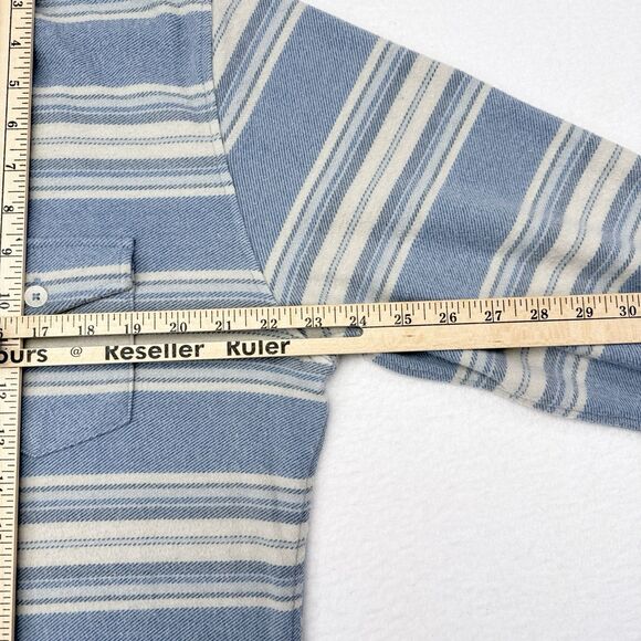 Sperry Flannel Button Down Shirt Mens Large Blue White Striped Preppy Coastal - Picture 9 of 10